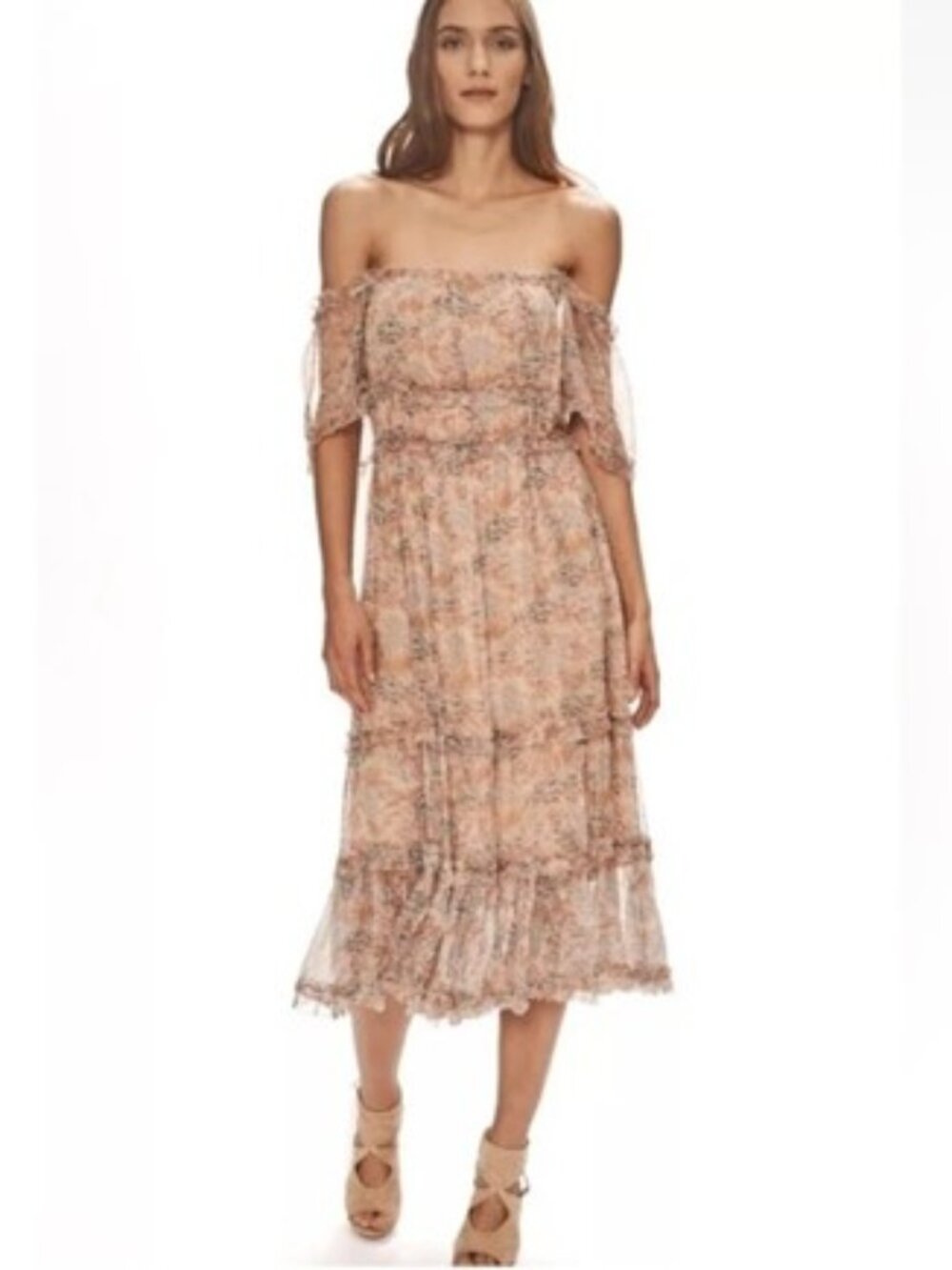 Love The Label by Anthropologie Waterlily Floral Prairie Bardot Midi Dress